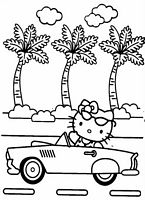 dla dziewczynek do wydruku kolorowanki hello kitty numer 4, kotek jedzie samochodem w tle palmy